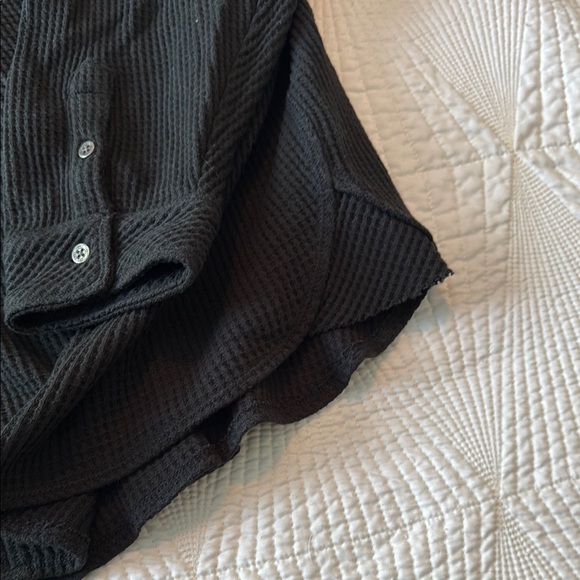 Aerie Charcoal Waffle Knit Shirt Jacket - Picture 5 of 6